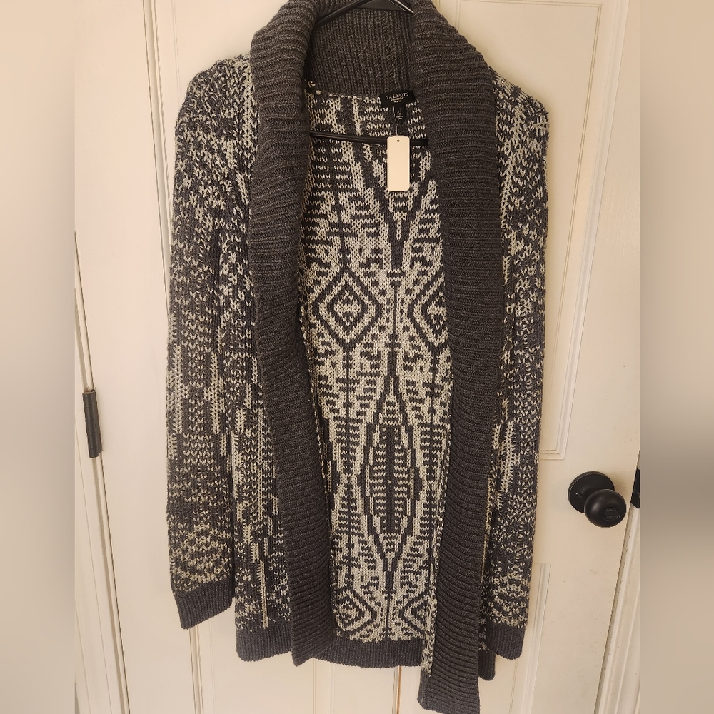 NWT Talbots women's long gray patterned sweater size Small Petite